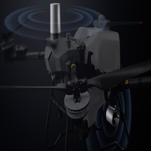 Visualización abstracta de la señal del sistema de radar esférico de detección de obstáculos del DJI Agras T70P.