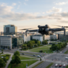 Dron compacto sub 250 gramos volando de forma estable en un entorno urbano moderno para fotografía aérea.